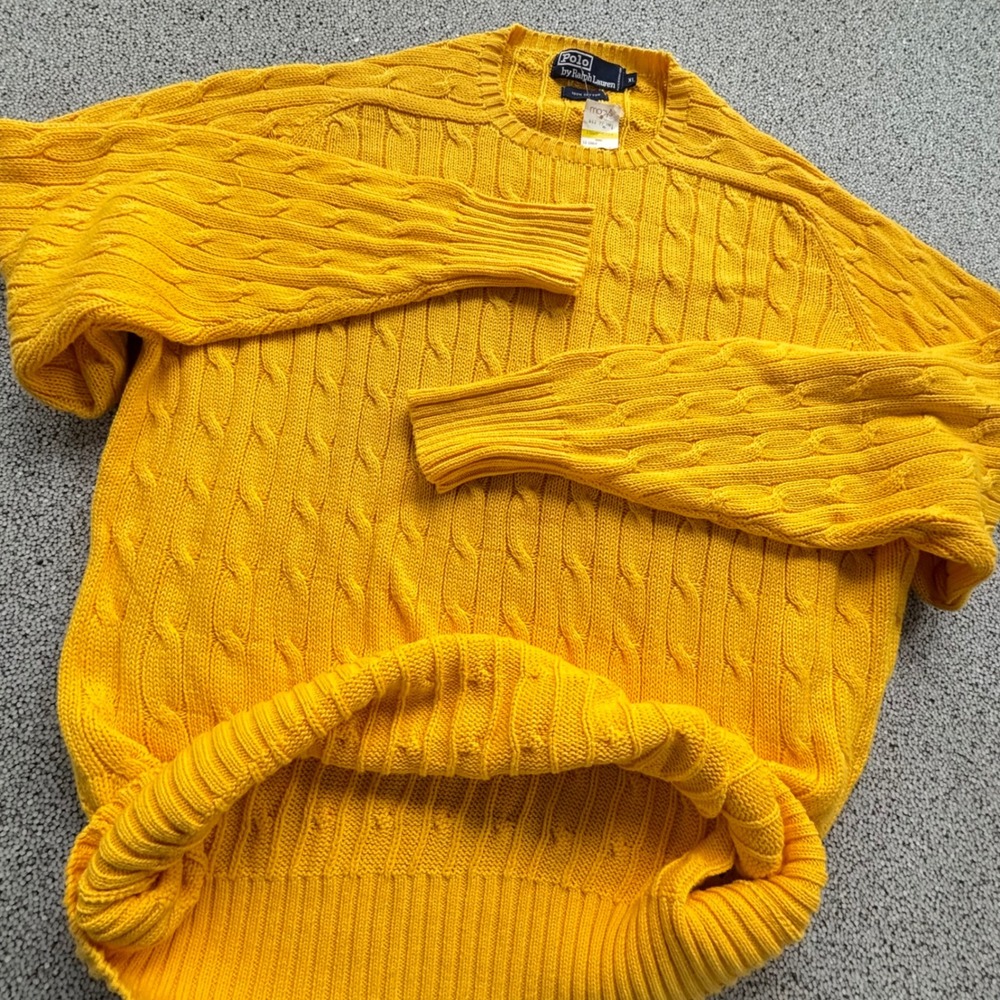 Polo Ralph Lauren Cable Knit Sweater XL VTG Hong Kong Yellow NWT Cotton Preppy